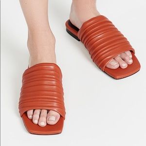 Simon Miller Vegan Pleated Slit Slides Sepia Brown 39 like new